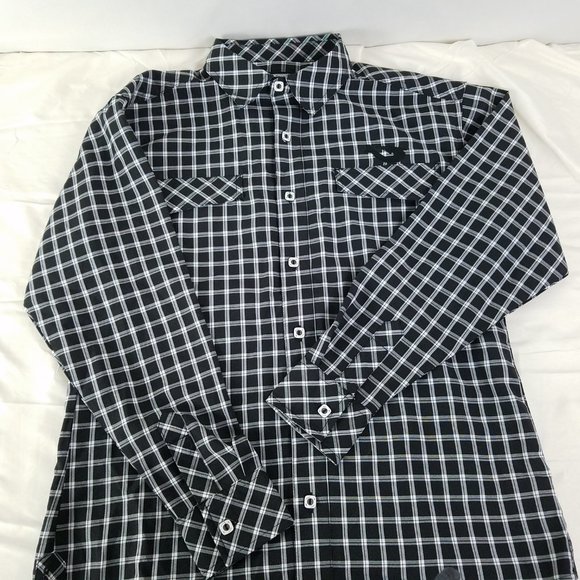 Mojo Sports Wear Mens Shirt Medium Black Plaid Long Sleeve Fishing Button Down - Picture 3 of 10